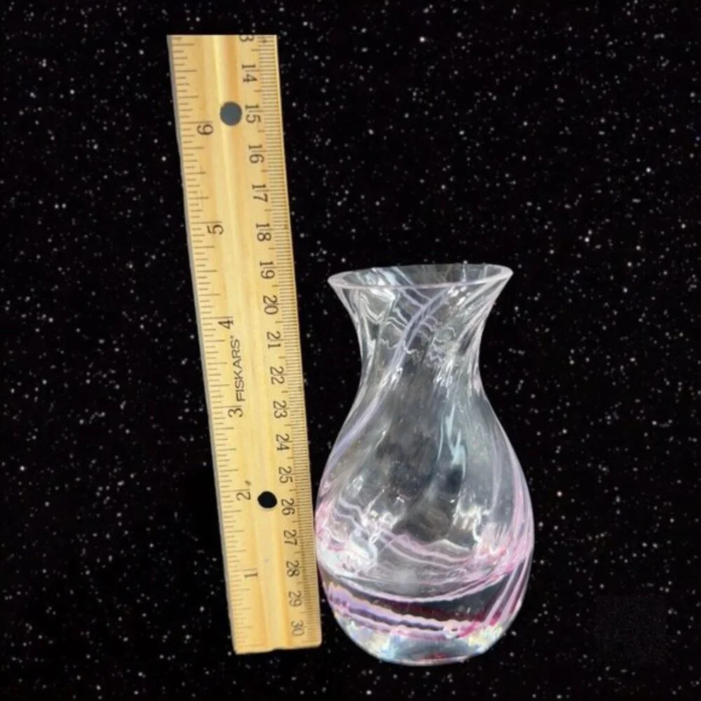 Caithness Scotland Pink White Swirl Art Glass Vase Hand Made Bud Glass Vase VTG‎